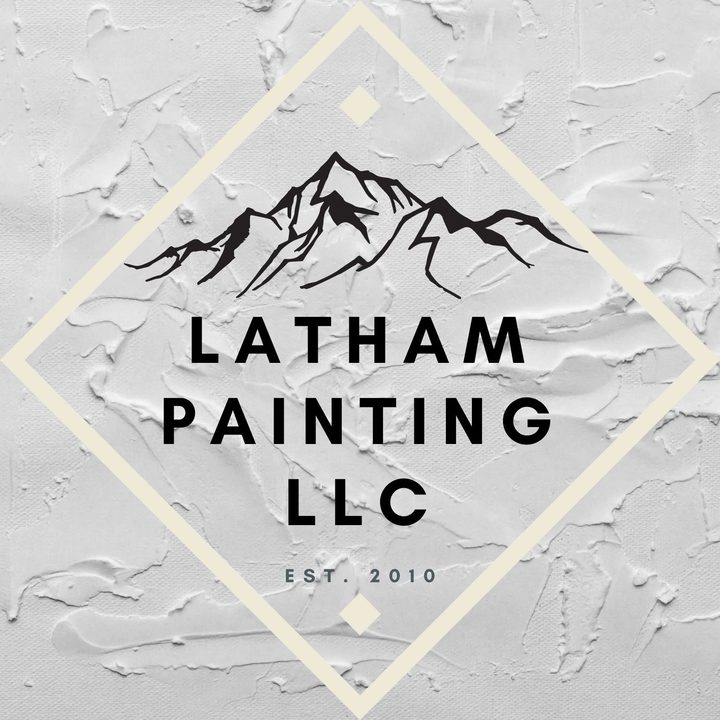 Latham Painting LLC mark — mountains in a diamond, EST. 2010 on the painted ground